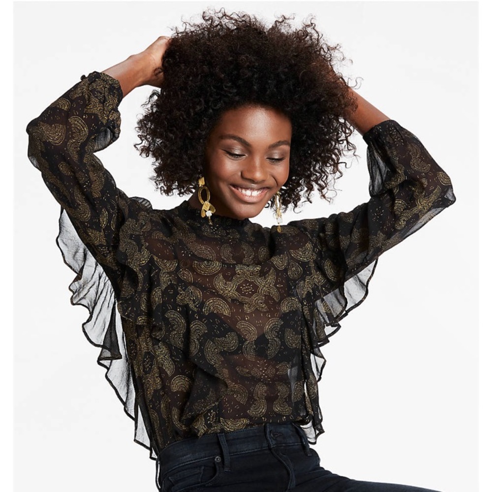 High neck ruffle blouse LUCKY brand. NWT size s